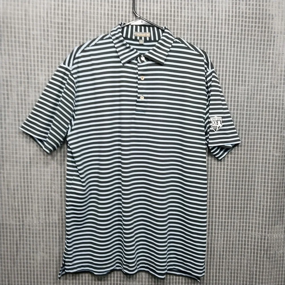 Peter Millar Polo Shirt Summer Comfort Striped Large Black Blue Mens